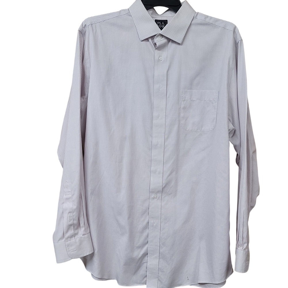 Jos. A. Bank Traveler Tailored Fit Shirt Purple White Grid 18-37 Cotton Mens